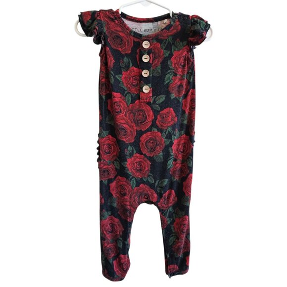 Little Bum Bums Rose Floral Flutter Sleeve Bamboo Blend One Piece Sleeper 9-12M - Picture 1 of 5